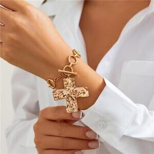 Chunky Big Hammered Cross Bracelets Trendy  Statement Faith Chain Bracelet